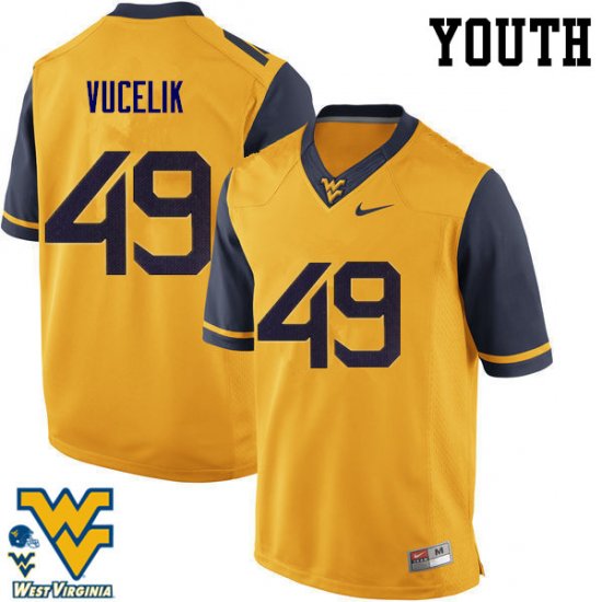 Youth West Virginia Mountaineers NCAA #49 Matt Vucelik Gold Authentic Nike Stitched College Football Jersey UC15V85JP